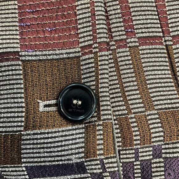 Etro Milano Women's Jacquard Wool Blend Coat Long Geometric Pattern Italy - Picture 5 of 7